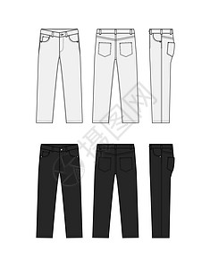 直接牛仔裤裤子矢量模板插图集棉布女性牛仔布纺织品材料时装衣服插图蓝色服装背景图片