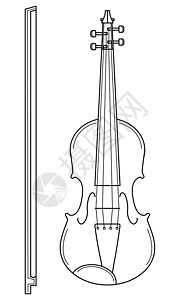 手画小提琴和弓 乐团用的鞠躬乐器 面条风格 矢量背景图片