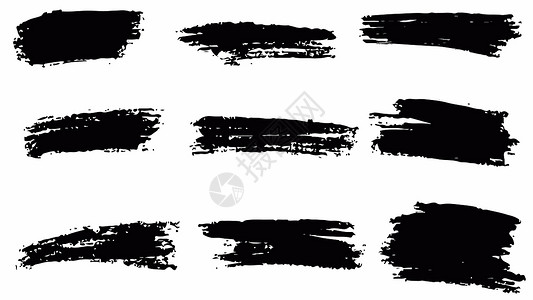 ps喷画素材一套黑色画笔 油漆 墨水画笔描边 画笔 线条 肮脏的艺术设计元素 矢量图 孤立在白色背景上边界中风插图收藏水彩框架绘画飞溅草图横设计图片