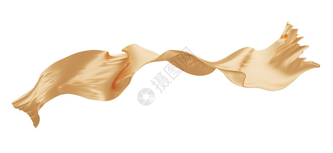 波浪金色白色背景 3D 仁德在风中飘扬的金色织物运动布料奢华飞行曲线渲染波纹窗帘纺织品金子背景