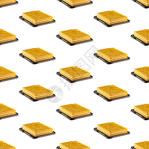 蜂蜜蛋糕甜点的无缝模式 白背景孤立的平方蜂蜜蛋糕蜂窝美食糕点饼干棕色蛋糕桌子蜂蜜焦糖黄色背景图片