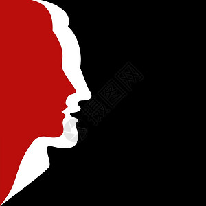 红色的头发黑色背景下男人和女人的面孔轮廓在一起 红色和白色的颜色 矢量图设计图片