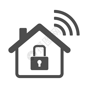 房子矢量图标智能家居矢量图标 带有封闭的锁和隔离在白色背景上的电波 智能家居自动化控制系统库存矢量用于 web 移动应用程序和 ui 物联网设计图片