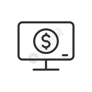 电脑和钱素材带有美元符号大纲 ui web 图标的计算机显示器 用于在白色背景上隔离的 web 移动和用户界面设计的计算机监视器矢量图标设计图片