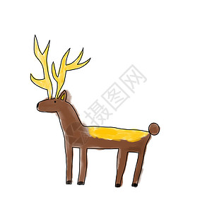 手绘鹿可爱的手画大面鹿 宠物动物插图背景