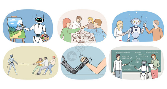 机器人和人一系列机器人和日常生活中的人设计图片