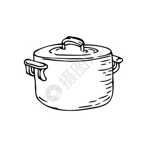白色背景上的大酱锅薄黑线 - 矢量插画