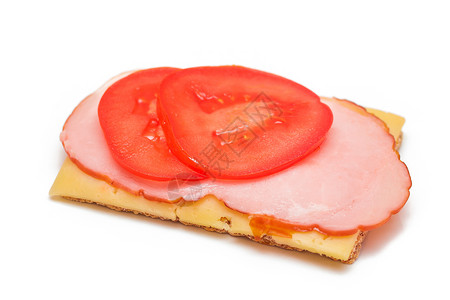 与番茄 火腿和奶酪的全谷物面包     孤立健康饮食早餐食品饼干粮食减肥饮食薄脆杂粮小吃背景图片