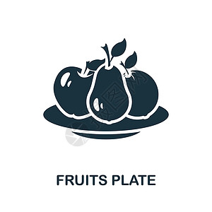 苹果沙拉水果板图标 用于模板 网页设计和信息图形的单色简单水果盘图标设计图片