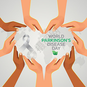 世界帕金森病日标题世界帕金森病日明信片海报焦虑传单头脑疾病治疗丝带帮助机构插画