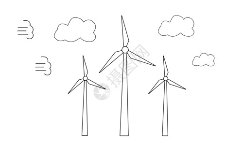 由空气流动驱动的手工牵引风力农场 使用可再生能源插画