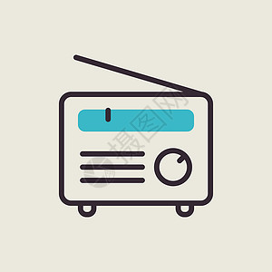 复古收音机矢量平面 ico调频体积扬声器插图播送车站技术音乐天线背景图片