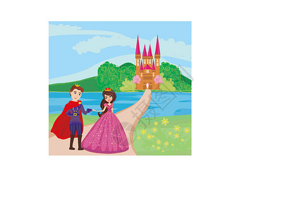 门登霍尔湖公主和王子在美丽的花园中女王会议香味建筑学圆圈城堡夫妻男生树叶横幅设计图片