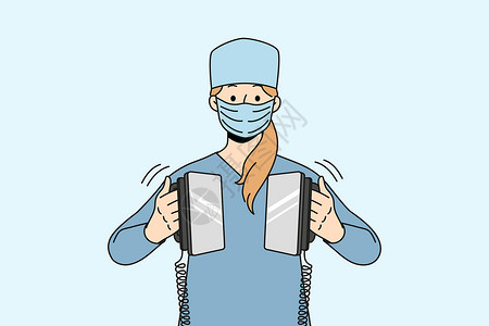 心脏除颤仪护士在医院内保持除颤器复苏设计图片