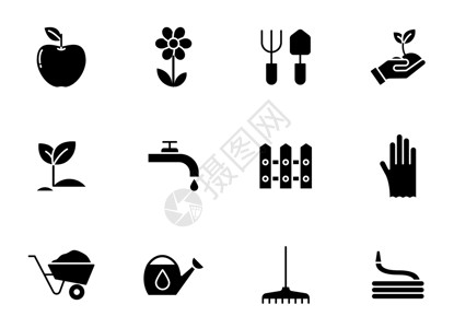 植物图标设计园艺剪影矢量图标孤立在白色背景上 为 web 移动应用程序 ui 设计和打印设置的花园图标设计图片