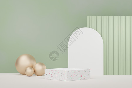 3d 抽象白色平台展示产品和化妆品展示与水磨石理念概念 用于模拟和广告的最小讲台 渲染网页横幅的几何设计场景工作室圆柱装饰插图奢背景图片
