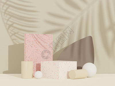 包装插图建军Terrazzo讲台的3个抽象背景 用于产品展示和品牌广告以及假影 空虚的模拟场景地面平台风格水磨石化妆品装饰品包装目录嘲笑插图背景