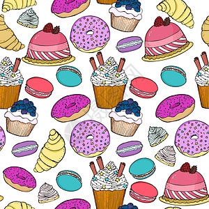 甜圈甜食甜品面条 收集派斯切拉食品手画巧克力食物草图咖啡店餐厅菜单绘画蛋糕沙漠饮食插画