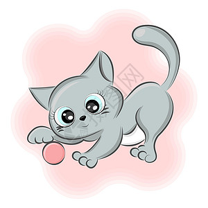 良种可爱的小猫玩球 以不同姿势 标签 纺织品印刷品 T恤衫或包装品打球插画