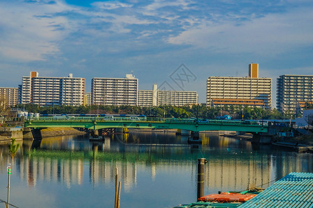 胜岛运河和品川市住宅小区城市景观御桥蓝天海洋天空图片