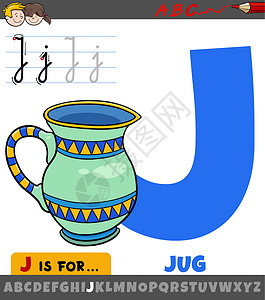 游戏音乐字母 J 从带有卡通音乐器对象的字母字母 J设计图片