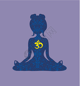 拒绝做月光带欧姆符号的瑜伽女孩女士月光宗教蓝色姿势插图星星活力反射冥想插画