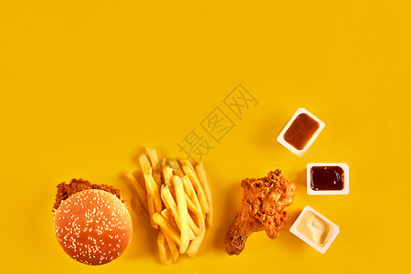 黄色芝士汉堡胖的小吃高清图片