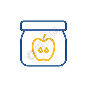 苹果果酱配有苹果纯净向量图标的婴儿食物罐营养水果果汁玻璃孩子们饮食甜点罐装插图瓶子设计图片