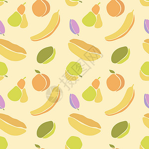 采摘李子Boho风格的水果模式 梨橙瓜梅李香蕉苹果插画