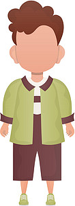 穿雨衣的小男孩黑头发的小男孩 学龄前年龄穿衬衫和短裤 孤立的卡通风格中的矢量插图设计图片