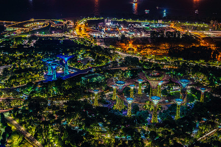 玛丽娜湾沙沙天观测台夜视新加坡财务海洋照明天文艺术摩天大楼夜景旅游景点背景图片