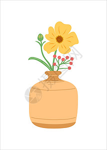 简单花瓶装饰花瓶中的花朵 简单的平板设计矢量装饰插图植物花束玻璃季节礼物风格平面植物群插画