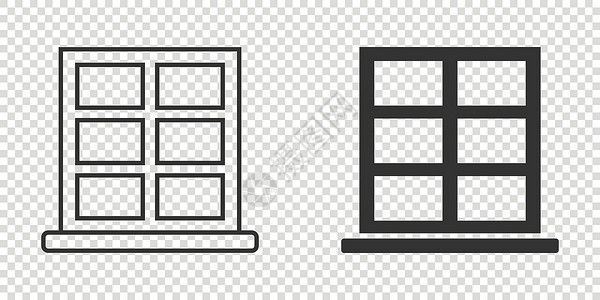 窗口图标 使用平坦样式 在孤立的背景中显示引数矢量说明 室内符号业务概念不动产建筑框架房子商业财产插图正方形控制板玻璃背景图片