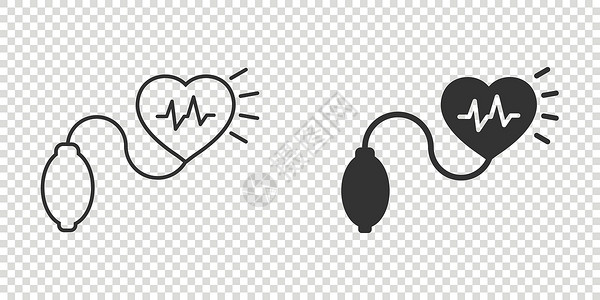 胎压监测以平板风格显示的动脉血压图标 用孤立背景显示的心跳监测矢量插图 脉冲诊断代表商业概念检查器高血压仪表机器心血管心脏病学乐器考试压插画