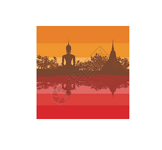 老寺庙泰国Sukhothai省Sukhothai历史公园历史性热带废墟金子雕像崇拜宗教地标镜子祷告插画