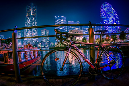 bike夜间横滨自行车Load Bike夜景机构车轮车辆车手城市街景公路建筑群景观背景