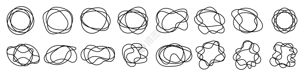 手画圆形线性草图 一套涂鸦圆圈 矢量插图背景图片