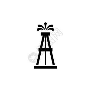 石油钻机 Gusher 石油井架塔 平面矢量图标说明 白色背景上的简单黑色符号 石油钻井平台 石油井架塔标志设计模板 用于 we插画