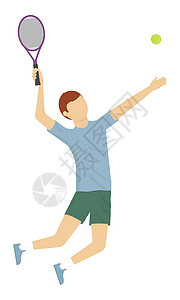 夹球跳男人在打网球 跳起来的运动员会投球 卡通 矢量插图插画
