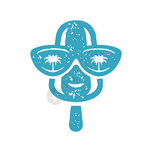 戴墨镜的木棍上有趣的冰淇淋和棕榈树反光暑假背景图片