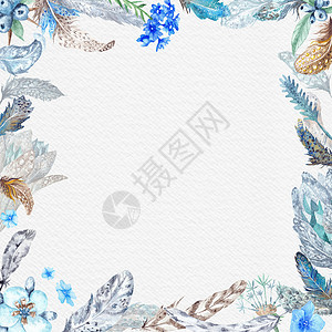博霍水彩花纹框架背景图片