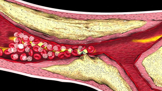 血管斑块显微摄影显示含有胆固醇的凝固性醇斑块药品细胞红细胞凝块损害教育插头插图化学生物背景