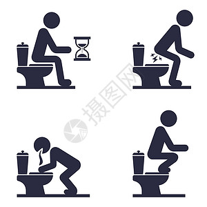 男人洗漱坐在马桶上的男人的一副圣像 一个男人的胃部问题插画