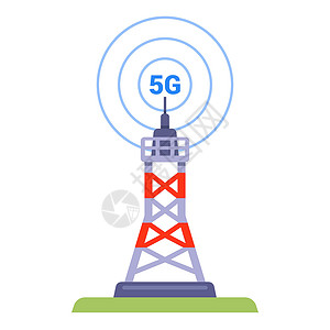 美化天线5G塔台在白色背景上 新一代高速的互联网上插画