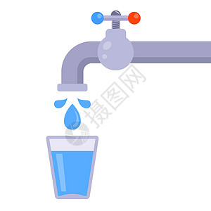 从水龙头的玻璃水 白色背景背景图片