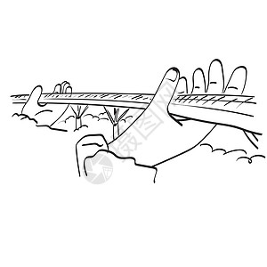 越南岘港在白底线艺术上被隔离的金手大桥 Danaang 越南插图矢量手插画