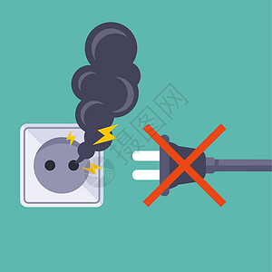 漏电断路器切勿将电器塞入破碎的插座插画