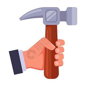 家用锤子男人手里握着锤子 家用工具插画