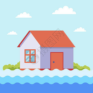 城市洪水泛滥 建筑物和建筑被淹没 加上水保险天气风险街道海洋房子预报溺水损害环境插画