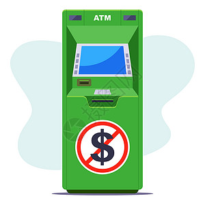 自助银行没有现金的绿色自动取款机 自动取款机缺钱插画